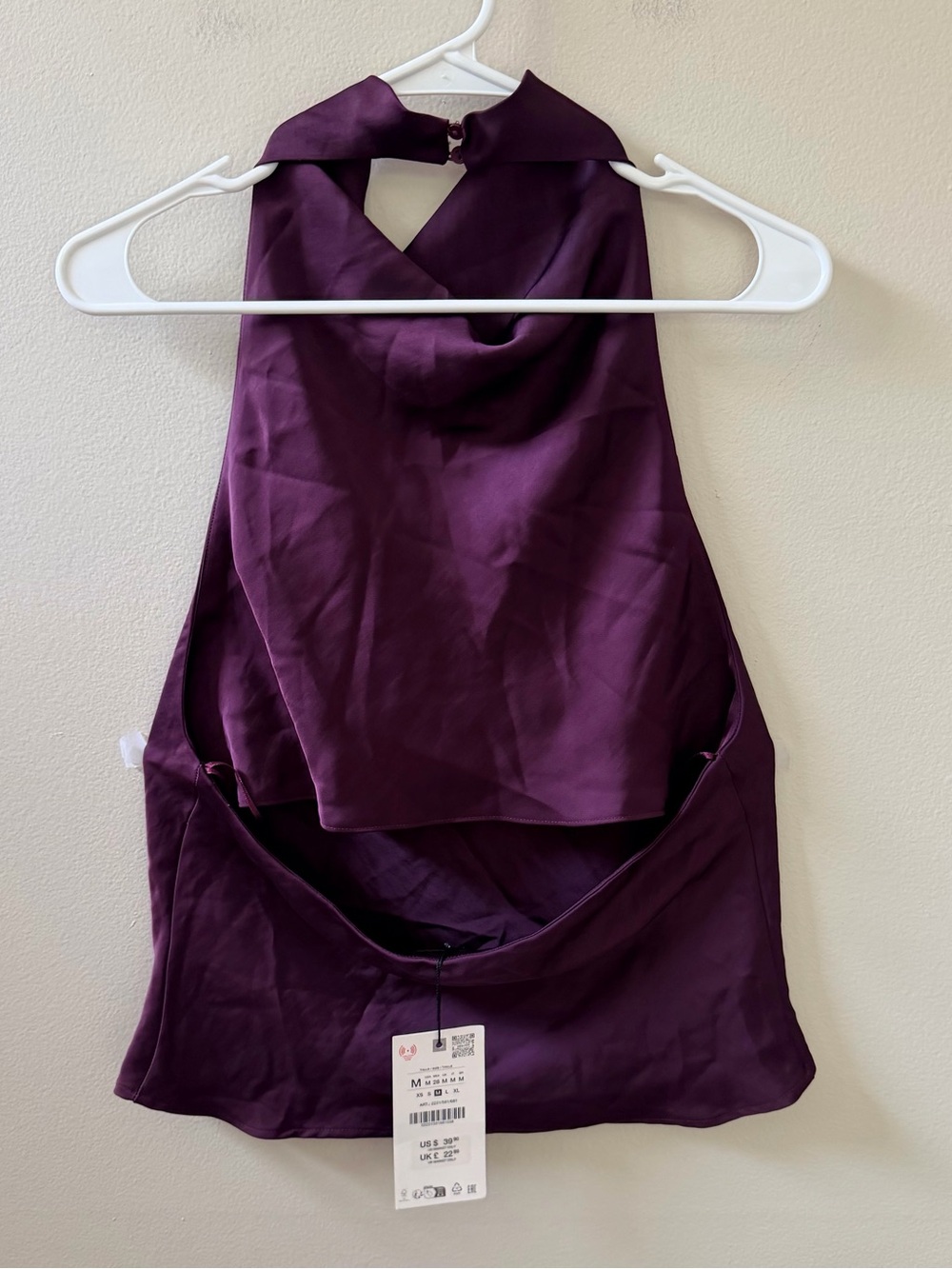Zara Satin Halter Camisole in Deep Plum - Picture 8 of 16